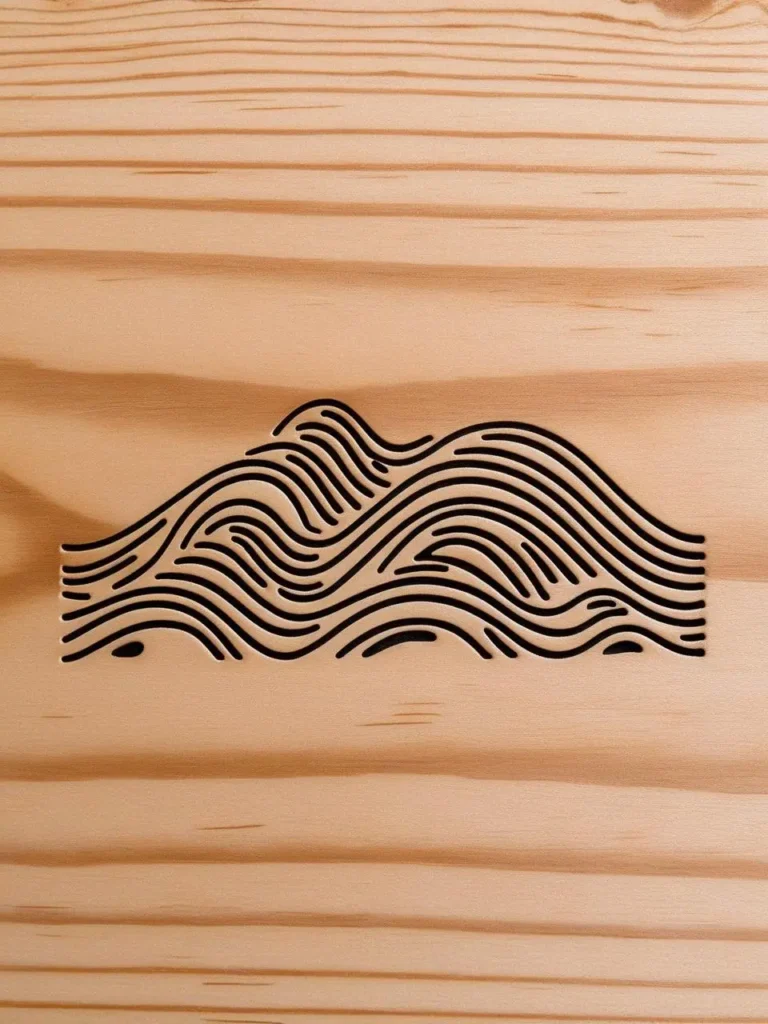 image of ngaru waves engraved in pine wood with laser small