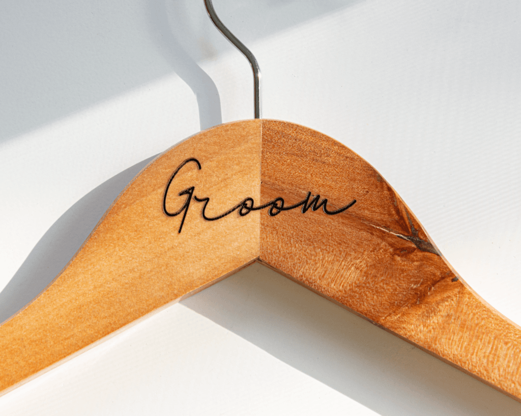 laser engraving laser engraving groom on wooden hanger