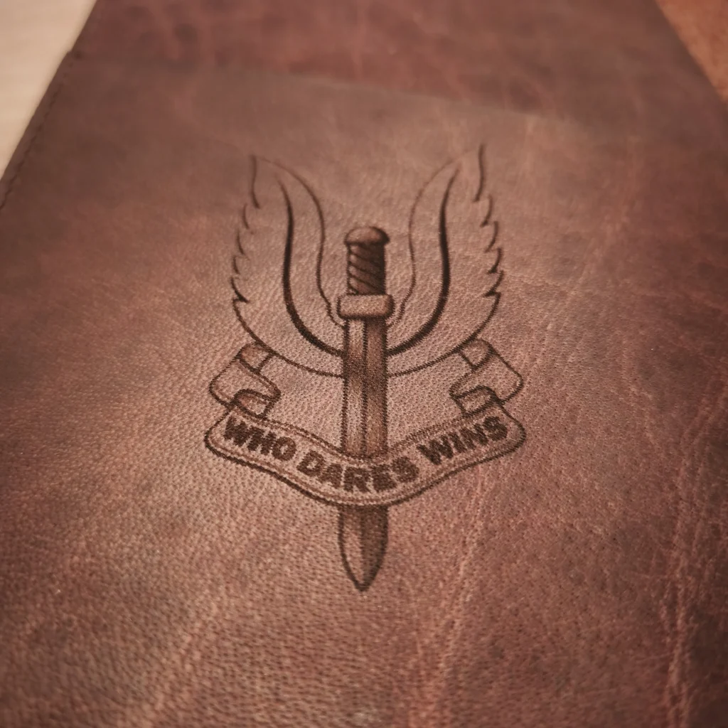 one-off leather engraving for a gift web