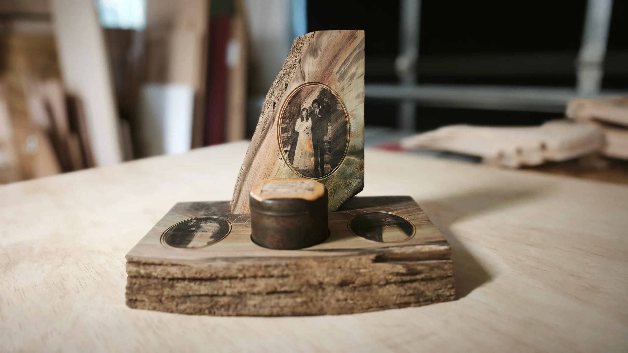 wedding photo engraved on wood